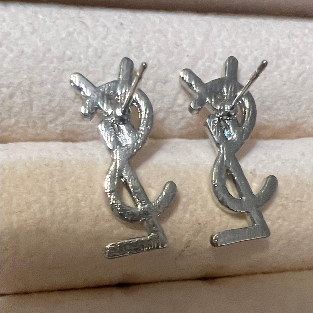 Sparkling Silver Crystal Monogram Earrings - Picture 2 of 2